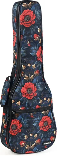 Vista 12 de CloudMusic Funda para ukelele Mochila acolchada para soprano de 21 pulgadas (soprano, flores coloridas en negro)