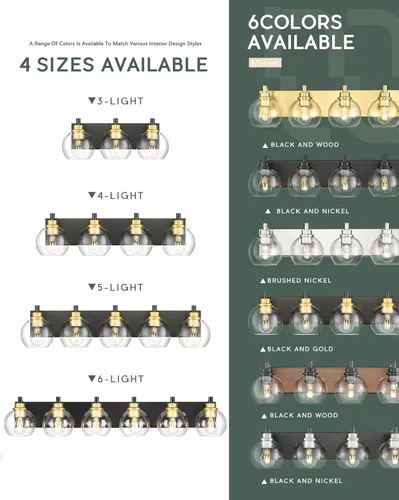 Vista 7 de Accesorios de Iluminación para Baño, Lámpara de Tocador para Baño de 5 Luces Negra y Dorada, Apliques de Pared Modernos de 32 Pulgadas con Pantalla