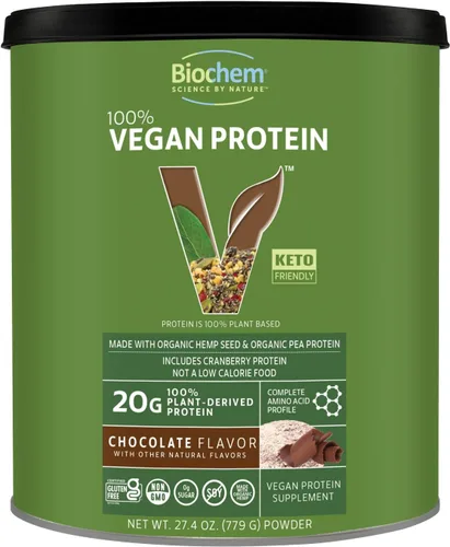 Biochem Proteína 100% vegana, aminoácidos naturales, sin gluten, keto, sin suero de leche, guisantes y cáñamo, proteína en polvo para mujeres y