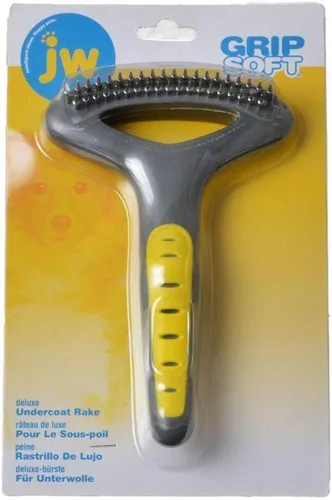 JW Pet Company GripSoft Double Row Undercoat Rake Dog Brush, Black, Yellow, 1