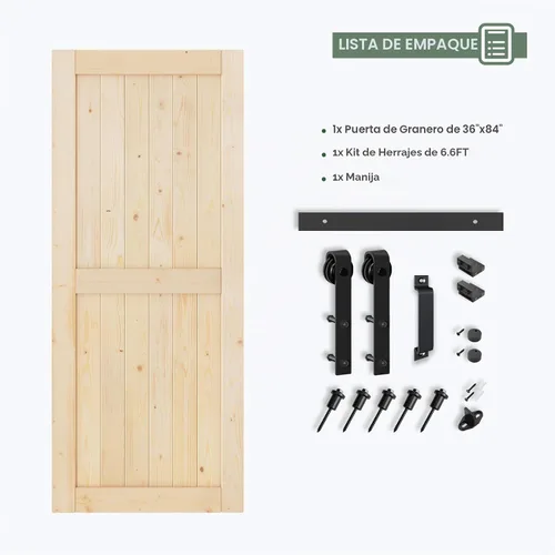 Vista 7 de Losa de puerta corrediza de madera de granero de 36 x 84 pulgadas (puerta doble de 18 x 84 pulgadas) con kit de herramientas de 6.6 pies, requiere