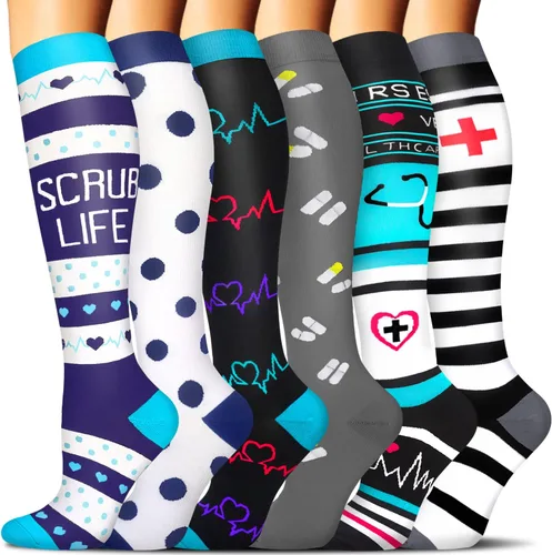 6 pares de calcetines de compresión para mujeres y hombres, circulación 20-30 mmHg, es el mejor soporte para correr, enfermería, deportes atléticos