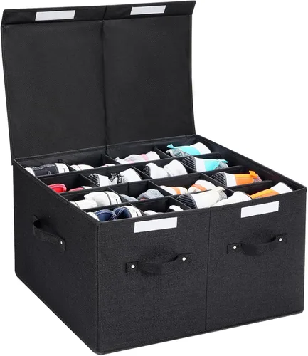 Organizador de zapatos para armario, caja de almacenamiento de zapatos plegable con divisores ajustables, gran contenedor de almacenamiento de