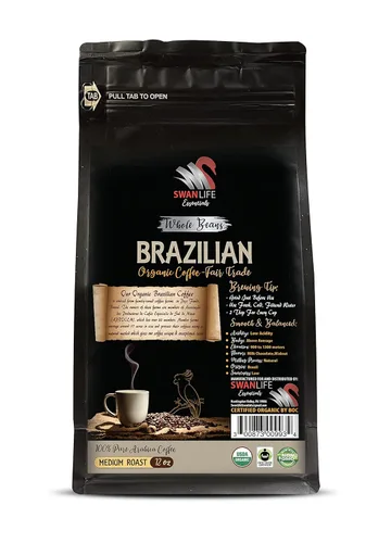 Vista 2 de Juego de regalo de café de granos enteros brasileños - Café de granos enteros brasileños orgánico, tostado medio, sin OMG, 100% arábica, comercio