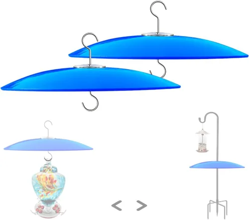 Vista 10 de Cubierta de lluvia de vidrio de 13 pulgadas para comedero de pájaros al aire libre - Deflector en poste de pastor o gancho en S para colgar - Cúpula