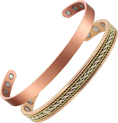 Vista 7 de Earth Therapy Pulseras de cobre de campo magnético de diseño elegante con imanes ultra fuertes - unisex - ajustable