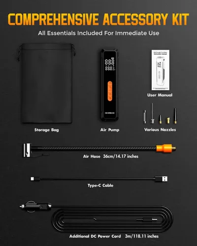 Vista 8 de NEVERLAND Compresor de aire portátil para inflador de neumáticos, con batería de 20000 mAh, bomba de aire de 150 PSI para neumáticos de automóvil