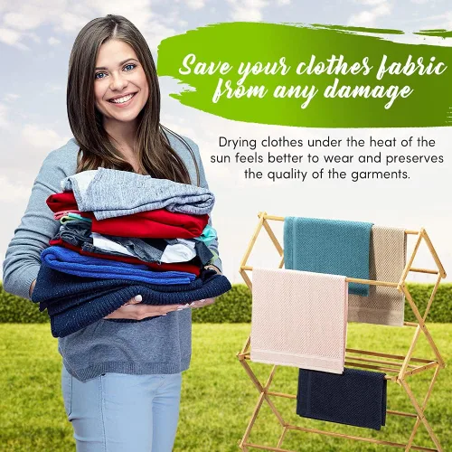 Vista 4 de Bartnelli Tendedero de Bambú para Ropa, Secador de Ropa de Madera, Estabilidad Extrema, Construcción Resistente, Plegable, Colapsible, Ahorro