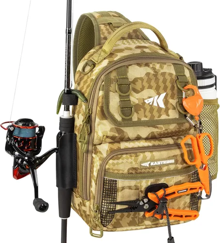 Vista 13 de KastKing Bolsa de Pesca con Eslinga BaitSpace, Mochila de Pesca con Soporte para Caña y Bebidas, Bolsa de Aparejos para Equipo de Pesca