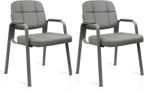 Vista 51 de CLATINA Silla de cuero para oficina, sala de espera, con base de trineo, silla de recepción sin ruedas con reposabrazos y soporte de madera, sillón