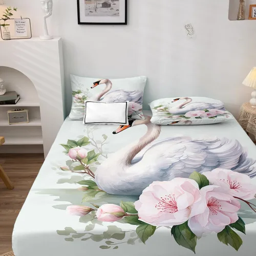 Vista 2 de Swan Sheets Z2-&-189 - Juego de sábanas y fundas de almohada de 3 piezas, sábana bajera ajustable de microfibra suave con bolsillo profundo, sábana