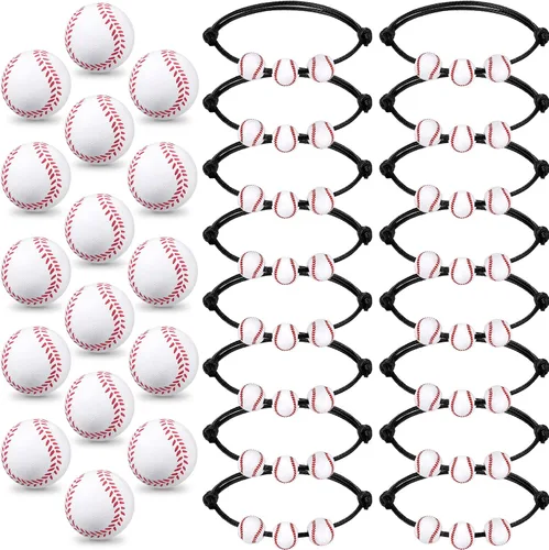 Juego de 32 piezas de recuerdos de fiesta de béisbol, 16 pulseras de béisbol ajustables, 16 mini pelotas deportivas para estrés, suministros de Negro