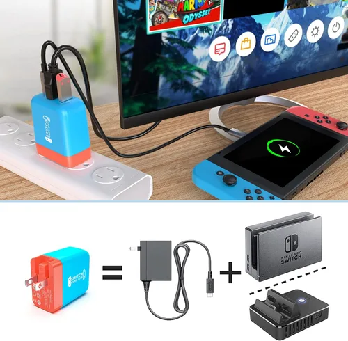 Vista 9 de Cargador de muelle para Nintendo SwitchOLED, estación de acoplamiento de TV portátil ShuOne con 4K 60Hz HDMIUSB2.0PD puertos de carga rápida