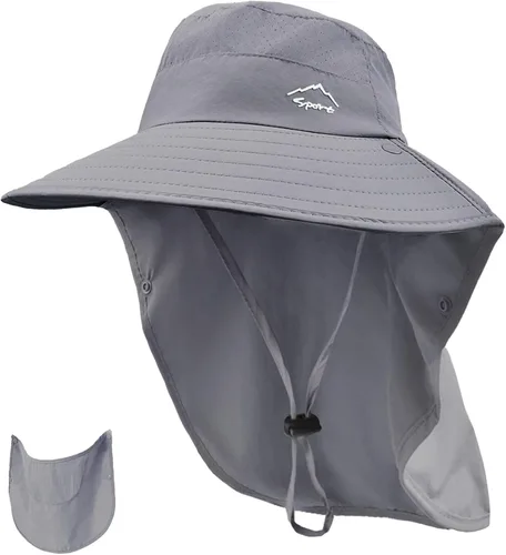 Rosoz Sombrero de sol para hombres y mujeres con solapa para el cuello, ala ancha UPF50+, sombrero de pesca con cubierta facial desmontable,