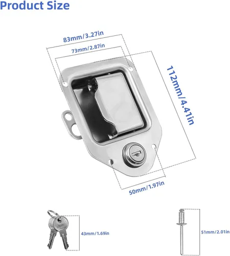 Vista 2 de Caja de herramientas con cierre de caja de herramientas con junta, llaves, remaches ciegos para camiones de acero inoxidable, RV, remolque, UTV