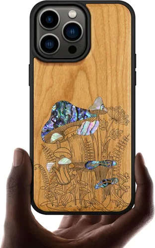 Vista 7 de Carveit Funda magnética protectora de madera de diseñador para iPhone 14 Pro Max [grabado de madera e incrustaciones de carcasa] compatible con 14