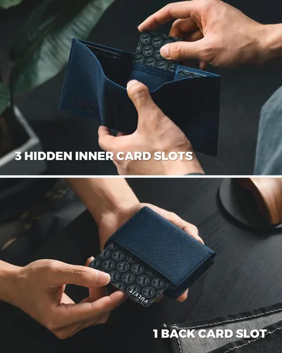 Vista 26 de VULKIT Cartera de cuero minimalista con bloqueo Rfid triple billetera delgada para tarjetas de crédito con 3 ventanas de identificación y bolsillo