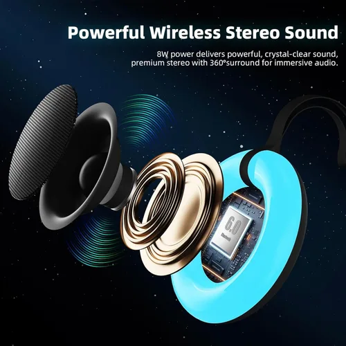 Vista 4 de Altavoz impermeable IPX7 con luz LED dinámica, altavoz de ducha Bluetooth, altavoces Bluetooth portátiles, flotante, estéreo inalámbrico verdadero