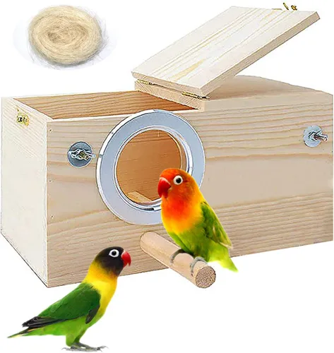 Vista 9 de PINVNBY Caja Nidificante de Madera para Pájaros con Ventana Visual Transparente, Caja de Nidificación de Periquitos con Tablero Desmontable
