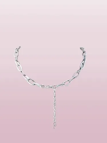 Vista 3 de Silver Link Chain Paperclip Lariat Necklace Double Layer Stainless Steel