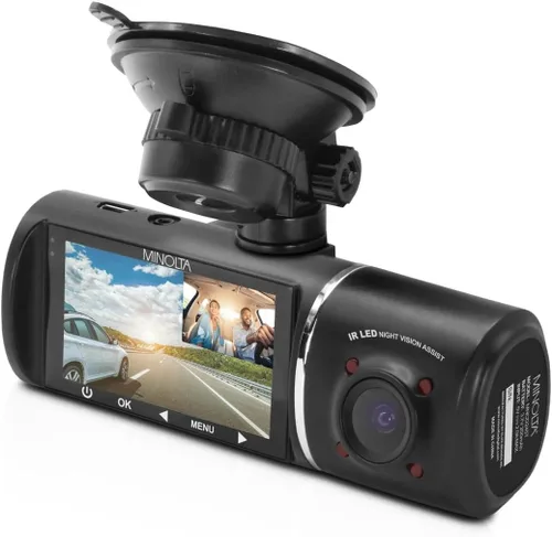 Vista 3 de Minolta Videocámara de coche de 3 canales 1080p con cámara trasera, cámara de tablero Full HD, visión nocturna infrarroja interior de la cabina