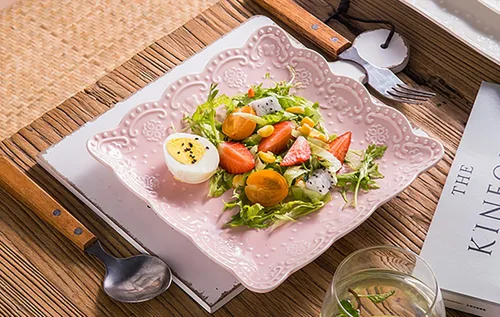 Vista 5 de Jusalpha Juego de platos cuadrados de cerámica de encaje en relieve, platos de pasta/ensalada/postre, lavavajillas, microondas, juego de vajilla