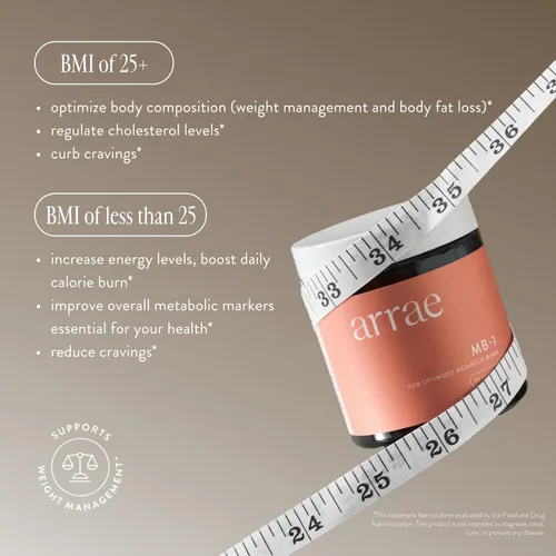 Vista 5 de Arrae MB-1, suplemento dietético natural, controla el apetito, aumenta la energía, apoya el metabolismo saludable, 60 cápsulas