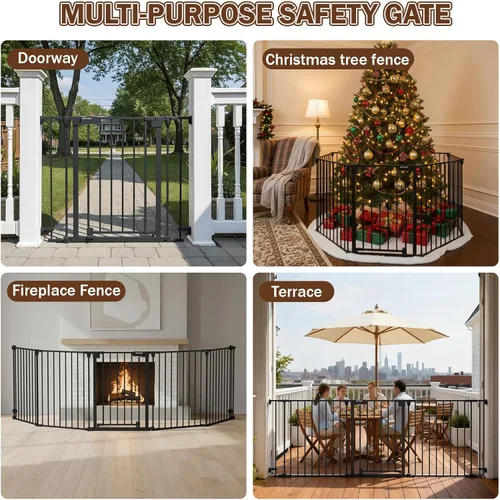 Vista 9 de Mumeasy Puerta de bebé extra ancha de 126 pulgadas para puertas, escaleras y chimenea, puerta de seguridad de cierre automático para perros y Negro