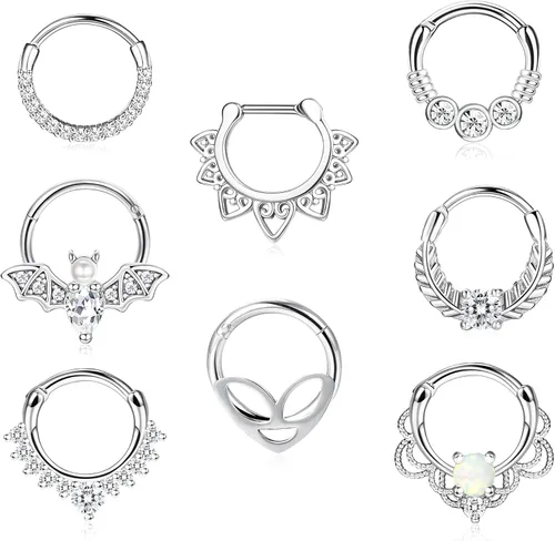 Anillos de tabique de 0.315in, 16 G, piercing de acero inoxidable quirúrgico, circonita cúbica, ópalo, tabique alienígena, murciélago, tabique,