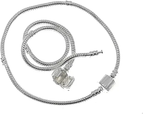 Vista 4 de Cadena de pulsera de serpiente, chapado en plata, con cuentas europeas con cierre de barril a presión (2 unidades, 0.118 in y 6.7 pulgadas), Cobre