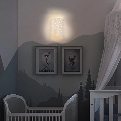Vista 4 de Aplique de pared enchufable con estrellas y lunas para niños, lámpara de pared para habitación de bebé con interruptor de encendido/apagado de cable