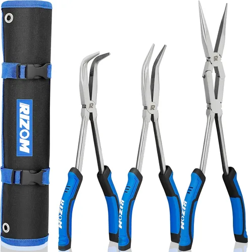 Rizom Juego de alicates de largo alcance de 3 piezas, alicates de punta de aguja larga de doble articulación de 13 pulgadas, alicates de punta