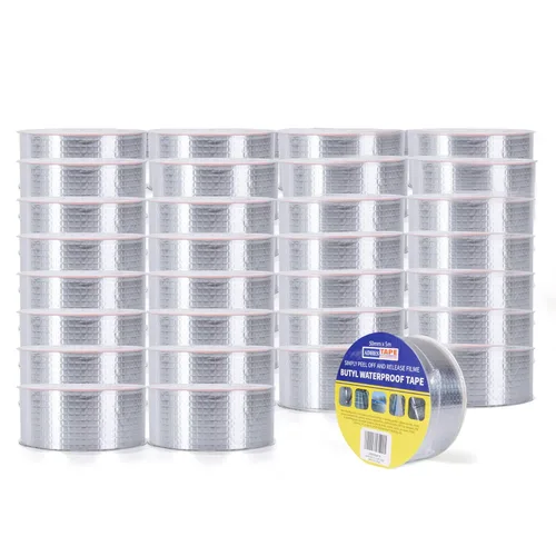 Vista 10 de ADHES - Cinta de butilo impermeable, cinta de papel de aluminio de 2 pulgadas x 16 pies, cinta selladora de butilo para reparación de caravanas