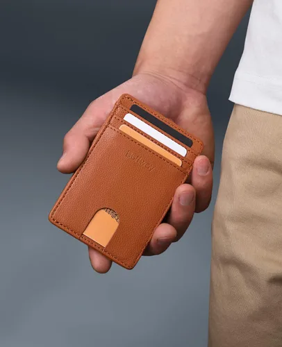 Vista 7 de Buffway Billetera delgada para hombre, minimalista con bolsillo frontal delgado, tarjetero de cuero con bloqueo RFID para viajes de trabajo