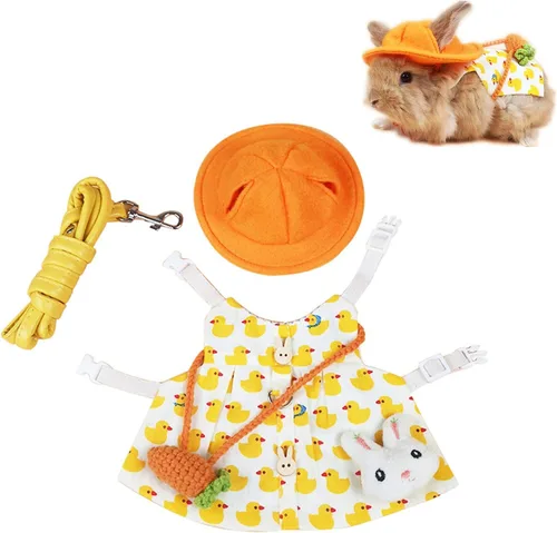 Vista 7 de Ropa de conejillo de indias, ropa suave de hurón con arnés de conejo para mascotas y correa, mini bolsa para sombrero, lindo broche para collares