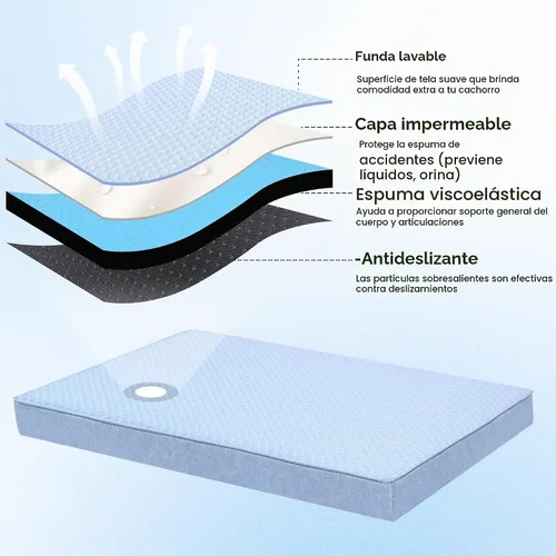 Vista 4 de Cama refrescante para perros grandes, cama ortopédica de espuma viscoelástica para perros con nueva tela de enfriamiento, cama impermeable y lavable