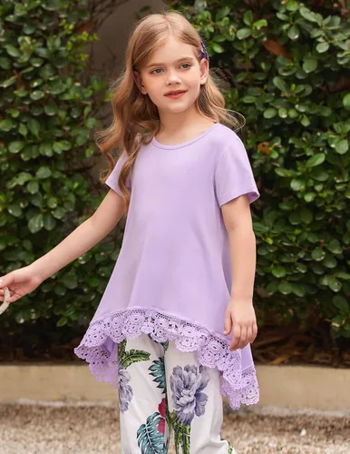 Vista 5 de Arshiner Blusa larga para niñas, estilo casual, básica, holgada, suave, con vuelo, para niñas