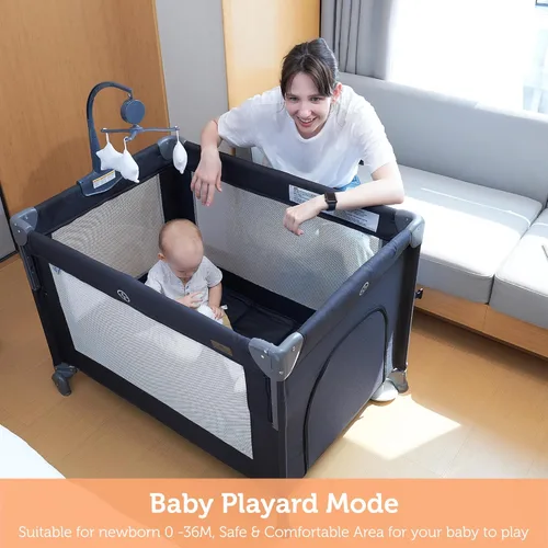Vista 3 de ACCOMBE Cama de noche 5 en 1 para bebé, para empacar y jugar con moisés y colchón, cuna portátil con almacenamiento, corral con moisés desde recién