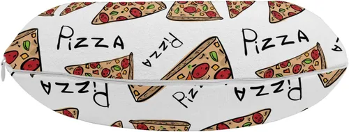 Vista 2 de Ambesonne Almohada de viaje para pizza, con patrón dibujado a mano, menú de pizzería, comida rápida, deliciosa comida gourmet, accesorio de viaje