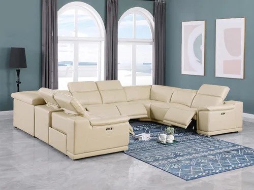 Vista 412 de BlackJack Furniture Venice - Sofá modular de cuero italiano de grano superior de 5 piezas con 3 reclinables eléctricos, reposacabezas ajustable