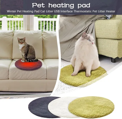 Vista 7 de Cama térmica para perros, almohadilla térmica redonda y cómoda para gatos con cable resistente a los mordiscos y funda lavable, almohadilla térmica