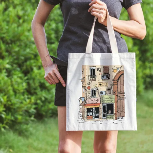 Vista 7 de THEYGE Bolsa de lona vintage para mujer, bolsa de lona estética con bolsillo, de algodón, reutilizable, bolsa de comestibles para la playa, compras