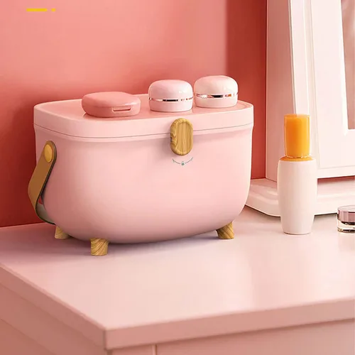 Vista 2 de Caja de almacenamiento de medicamentos, caja organizadora ovalada para medicamentos, caja de primeros auxilios de plástico vacía, doble capa, gran