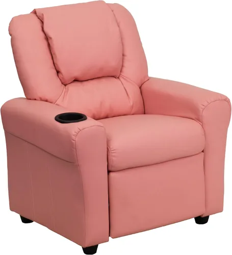 Vista 3 de EMMA + OLIVER Reclinable infantil de vinilo rosa con portavasos y reposacabezas rosado (Pink Vinyl)