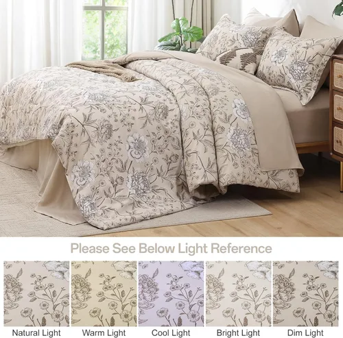 Vista 51 de Yiran - Juego de 7 piezas de edredón floral azul, juego de cama en una bolsa, tamaño Queen, juego de edredón de microfibra suave