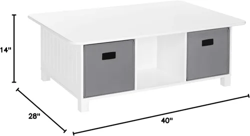 Vista 5 de RiverRidge Mesa de actividades para niños con 6 compartimientos de almacenamiento, 2 piezas, color blanco con cubos grises