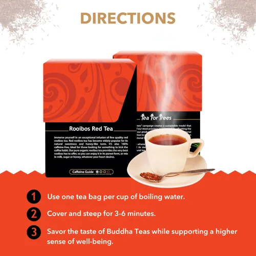 Vista 4 de Buddha Teas - Té rojo Rooibos - Té de hierbas orgánicas - Para la salud digestiva - Rejuvenece y apoya - Sin cafeína - 100% Kosher y sin OMG - 18