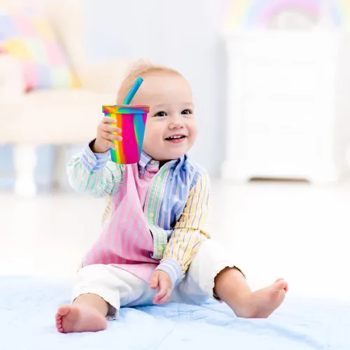 Vista 6 de Vasos de silicona para niños pequeños, a prueba de derrames, con tapa para popote a prueba de fugas, vasos para bebés de 6 meses, aplicables a niños