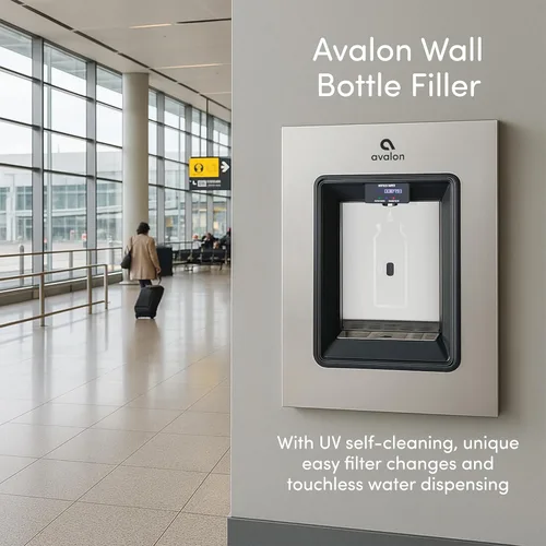 Vista 2 de Estación de llenado de botellas Avalon en la pared, dispensación por sensor, autolimpieza, pantalla digital de contador de botellas, doble