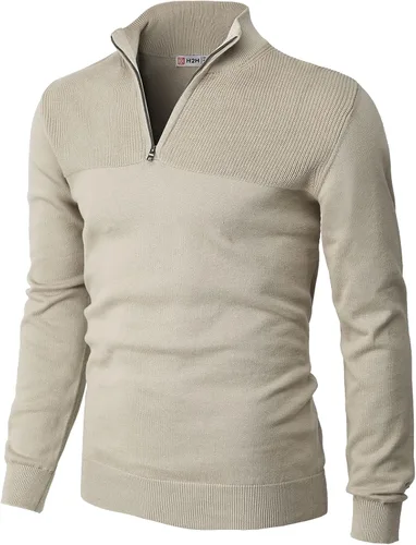 Vista 15 de H2H Suéter de cuarto cremallera para hombre, estilo casual, ajustado, polo Kmoswl021-azul marino